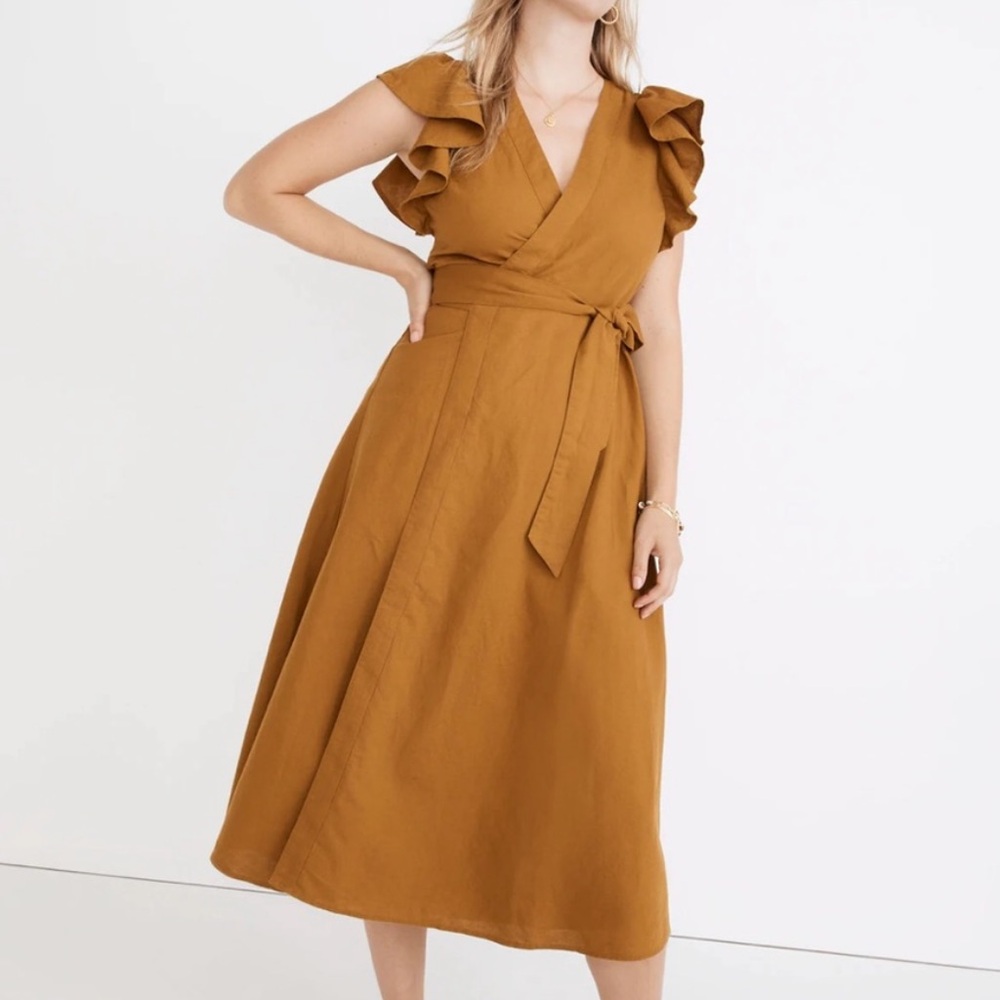 Madewell Linen Cotton Blend Wrap Dress